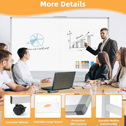 WALGLASS Rolling Whiteboard on Wheels, 60"x48" Double-Sided Dry Erase White Board with Stand, Large Magnetic Whiteboard, Giant Portable Standing Whiteboards for Office, School, Home, Classroom 5x4 ft