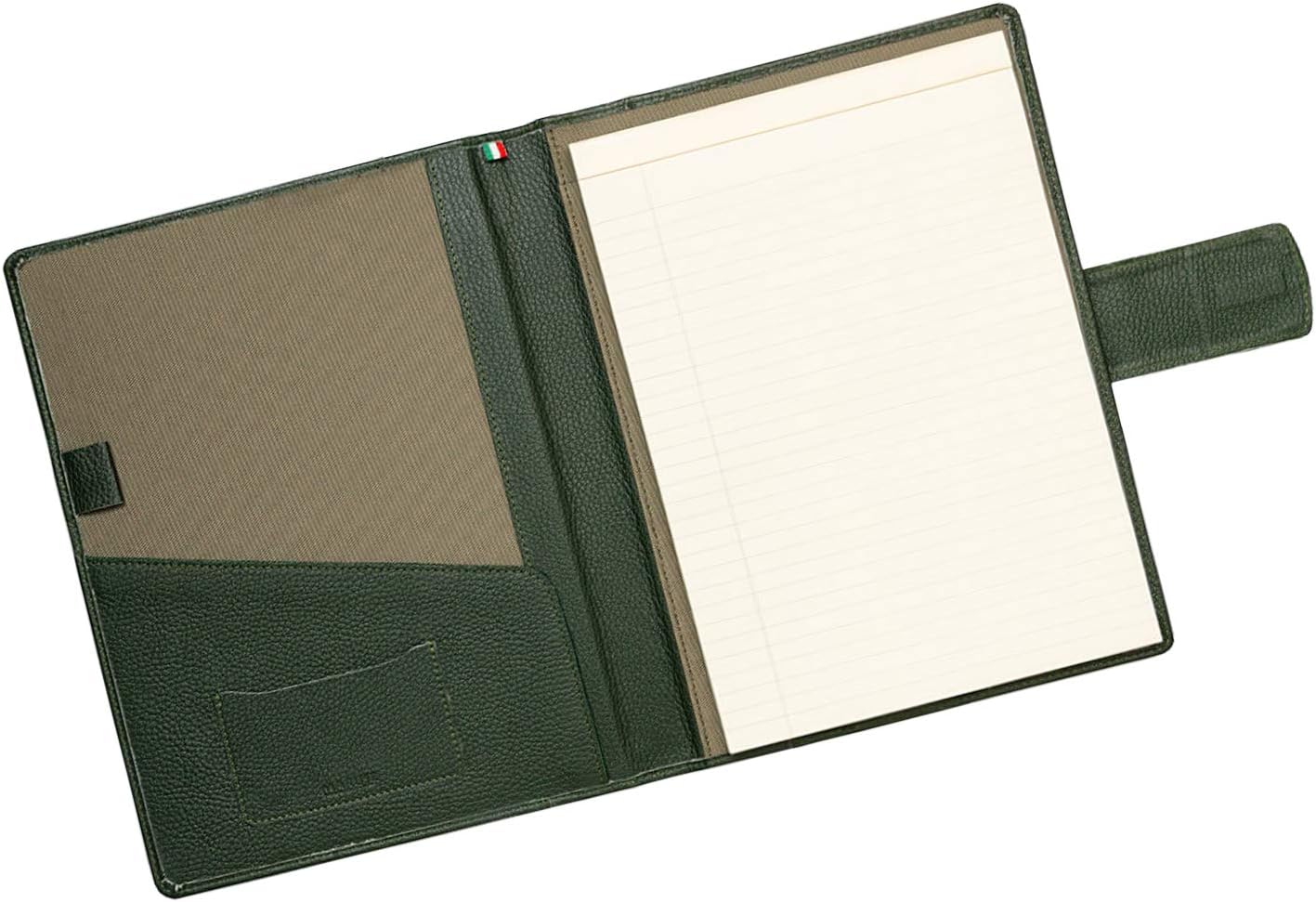 Maruse Italian Leather Executive Padfolio, Folder Organizer with Magnetic Closure and Writing Pad, Handmade in Italy, Dark Green