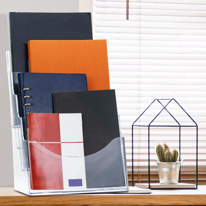 QWORK 2 Pack Acrylic Brochure Holder, 8.5 x 11 inch 4-Tier Literature Pamphlet Flyer Holder, Magazine Booklet Organizer Stand with Removable Divider