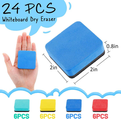 24 pcs Strong Magnetic Whiteboard Erasers - Mini Dry Erase Erasers, Small Chalkboard Cleansers Wiper for Kids and Teachers Classroom Must Haves School Supply Home and Office, Square