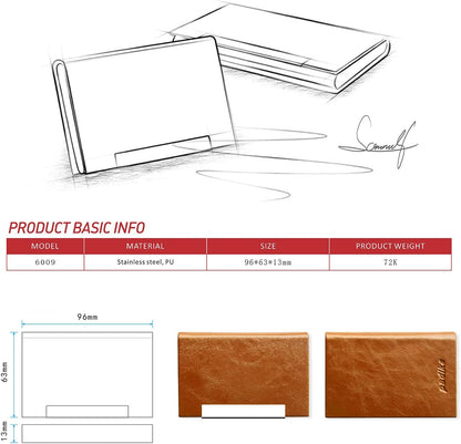Padike Business Card Holder, Business Card Case Professional PU Leather & Stainless Steel Multi Card Case,Business Card Holder Wallet Credit Card ID Case/Holder for Men & Women. (V-Brown)