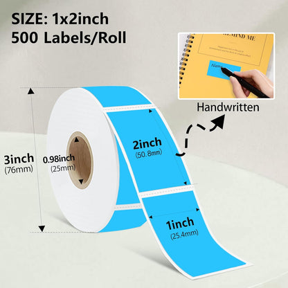 1X2 inch Label Stickers Roll for Thermal Printer 500PCS Colored Removable Freezer Labels Waterproof Blank Sticker Labels to Write on for Food Containers and Jars, Sky Blue