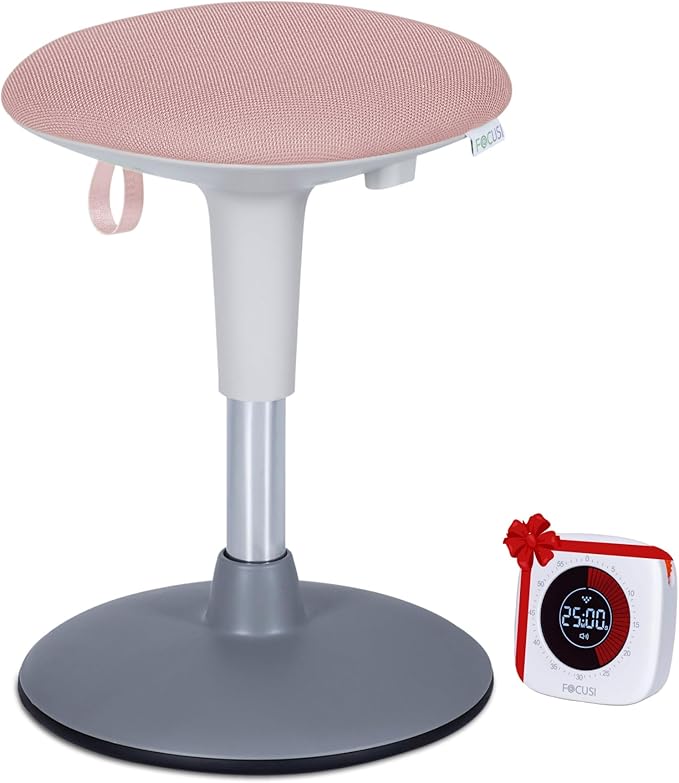 Wobble Stool for Kids Ages 7–12; Adjustable Height Wobble Stools for Classroom Seating with Soft Cushion; Flexible Wiggle Chair for Focus and ADHD Support + Bonus Visual Timer (Candy Pink)