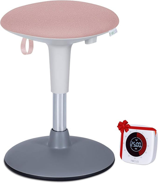 Wobble Stool for Kids Ages 7–12; Adjustable Height Wobble Stools for Classroom Seating with Soft Cushion; Flexible Wiggle Chair for Focus and ADHD Support + Bonus Visual Timer (Candy Pink)