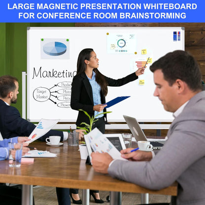 Mobile Magnet Whiteboard with Stand 60x36 Double-Sided Dry Erase Board with Stand - Magnetic Portable Standing Whiteboard - 5' x 3' Rolling White Boards with Easy Flip Feature