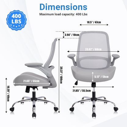 HYLONE Heavy Duty Office Chair, 5" Thickened Seat Ergonomic Desk Chair with Adjustable Armrests, Home Office Computer Chairs for Long Hours Mesh Executive Chair(Grey)