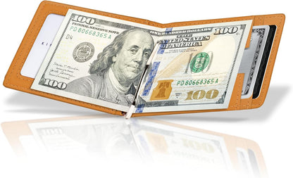 Kings Loot Money Clip Slim Minimalist Wallet for Men – RFID Blocking Leather Design with Money Clip – Front Pocket Bifold Holds 12 Cards – Stylish & Compact Wallets (Cognac/Premium Engraved)