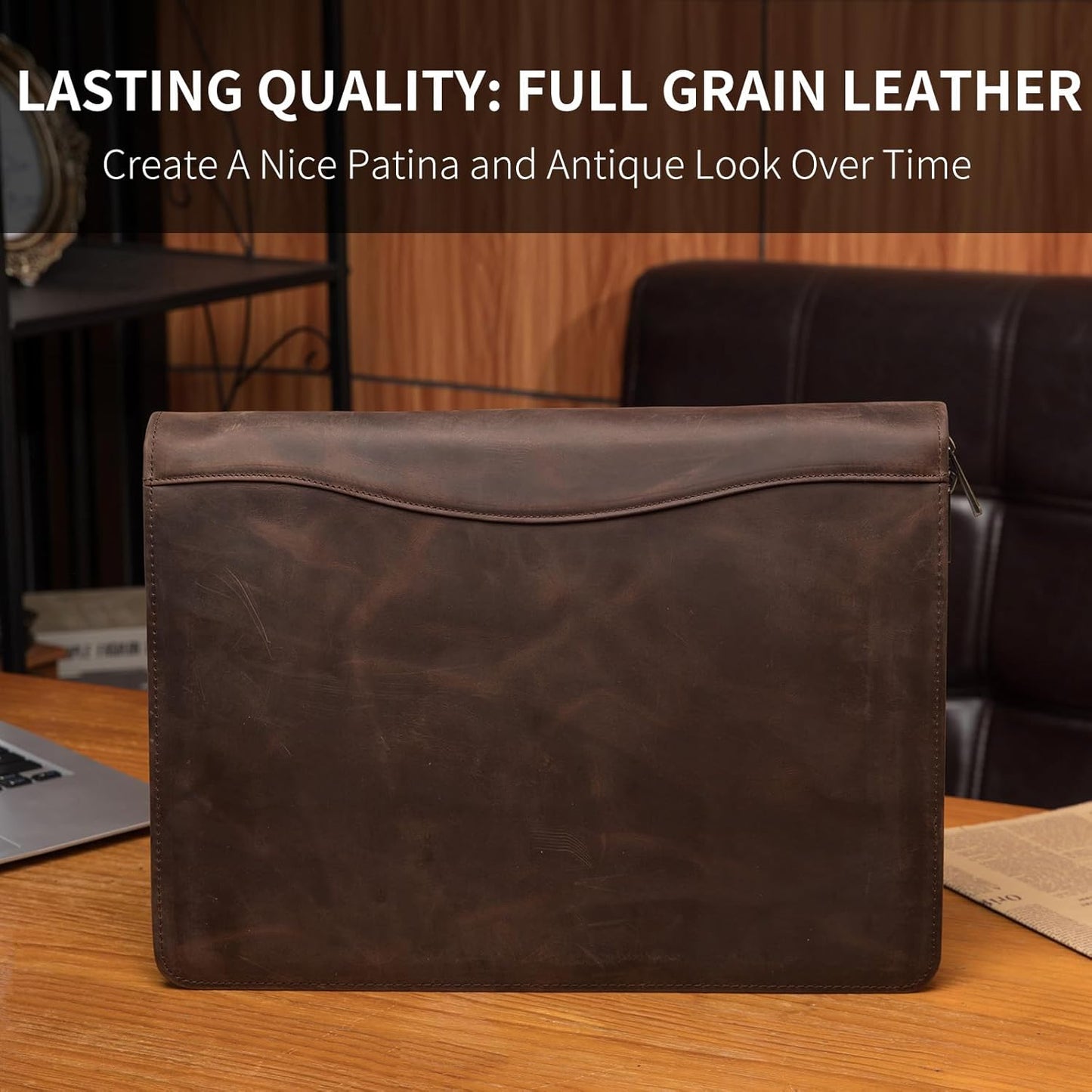 Personalized Genuine Leather Portfolio, Legal Size 8.5 x 14 Pad Holder, Custom Engraved Business Padfolio for Men Women, Zippered Laptop Organizer, Professional Notepad Folio, Dark Khaki