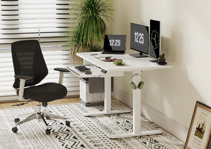 Claiks Standing Desk with Keyboard Tray, Electric Standing Desk Adjustable Height, 48x24 Inches Sit Stand up Desks with Splice Board, Raising Desks for Home Office, White
