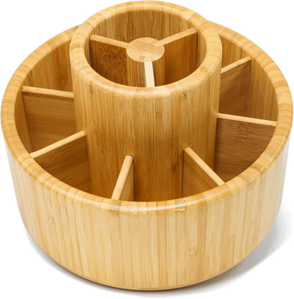 VaeFae Bamboo Pen Holder Organizer, 360° Rotating Art Supply Organizer, Desktop Storage for Marker Pens, Colored Pencil, Art Brushes, etc.