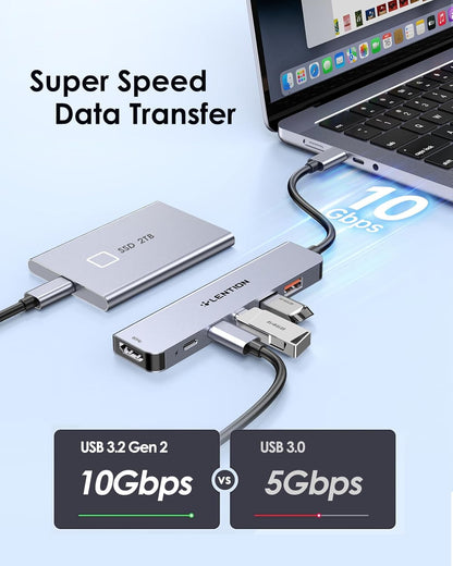 LENTION USB C Hub with 4K@60Hz HDMI, 2 USB C and 2 USB 3.2 Gen2 Transfer Data in 10Gbps Max, 100W Charging, for MacBook Pro M4, Mac Air, iPhone 15, Windows, More, Stable Driver Adapter (CE37 Gray)