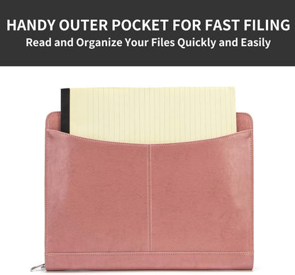Personalized Vegan Leather Portfolio with Front Pocket for Women, Custom Zippered Padfolio Binder for 8.5 x 11 Legal Pad Notebook, Professional Laptop Case, Pink