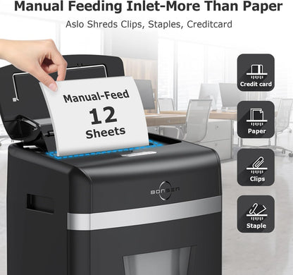 BONSEN Shredder for Office, 120-Sheet Auto Feed Paper Shredder, Micro Cut Paper Shredders for Home Office Use, 30 Minutes/High Security Level P-4/6 Gallon Bin (S3110)