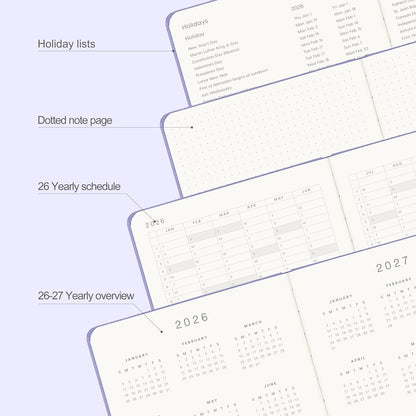 And Per Se 2026 Planner-Daily, Weekly & 15-Monthly Leather Hardcover Planner, 5.7" x 8", Daily Schedule, Monthly Tabs, 100 GSM Thick Paper, Back Pocket(Lavender)