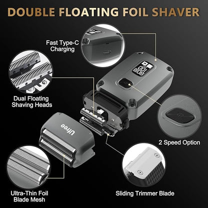 Ufree Hair Clippers for Men Professional, Beard Trimmer and Foil Shaver Electric Razor, Cordless Barber Clippers and Trimmers Set for Hair Cutting and Grooming, Gifts for Men