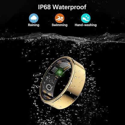 Smart Health Ring for Women Men, Fitness Tracker Ring with Heart Rate, Blood Oxygen, Sleep Tracker, Step Tracker, No Subscription Fee, IP68 Waterproof Smart Ring for iPhone & Android (Gold, 8#)