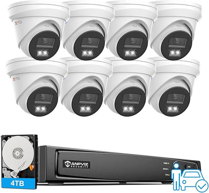 Anpviz 16CH PoE Security Camera System with Human/Vehicle Detection, 8pcs 5MP PoE Cameras with Mic, Smart Dual Light Color Night Vision, True WDR, 16CH NVR with 4TB HDD for 24/7 Recording