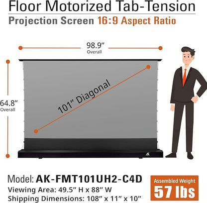 Akia Screens 101 inch Floor Rising Projector Screen Motorized with Remote, ALR Projector Screen Ambient Light Rejecting Movie Screen for Standard Throw Projection Indoor, CineGrey 4D AK-FMT101UH2-C4D