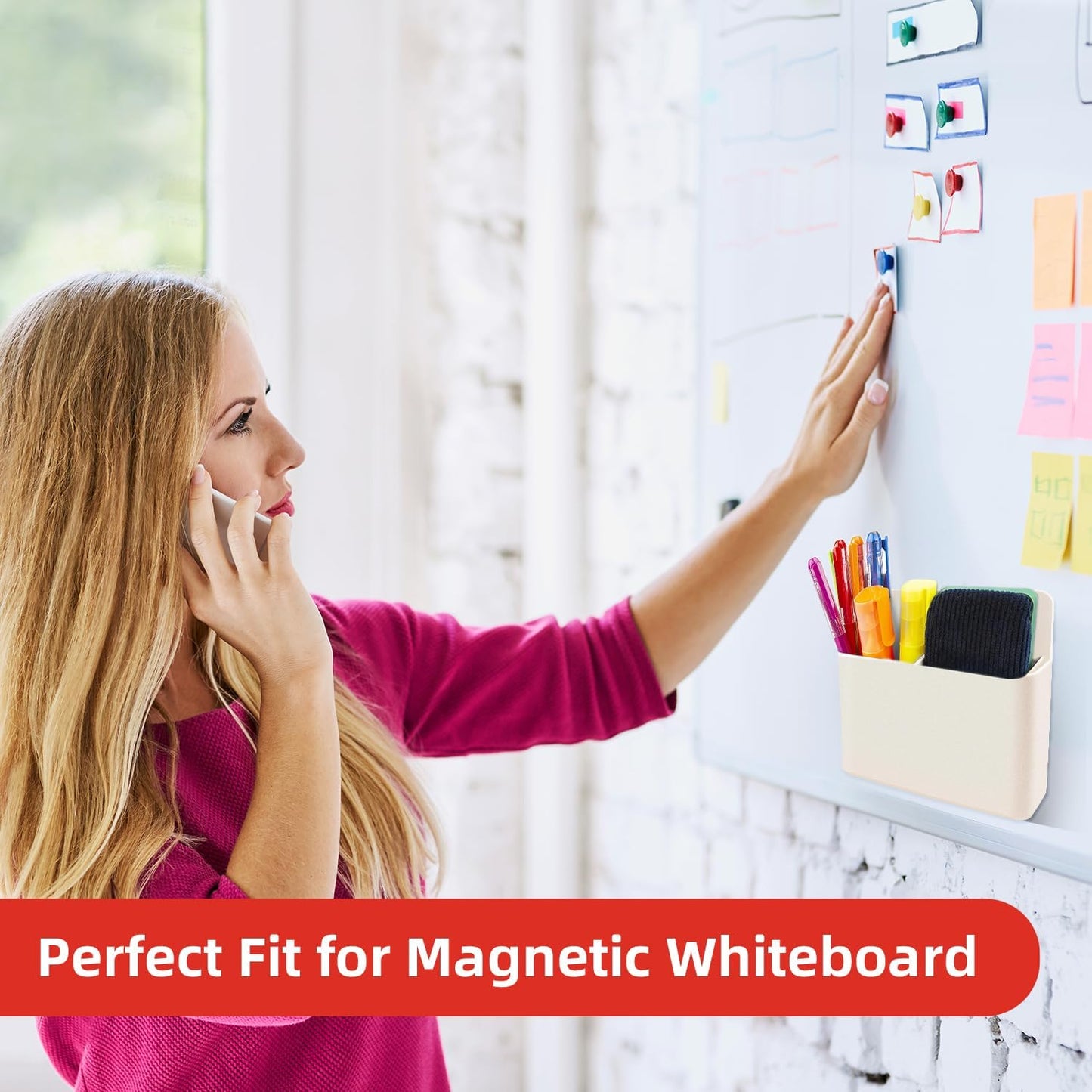 Magnetic Pen Holder,2 Pack Magnetic Dry Erase Marker Holder with Generous Compartments,Strong Magnet Storage Marker Pen Pencil Organizer for Refrigerator,Whiteboard,Locker Accessories