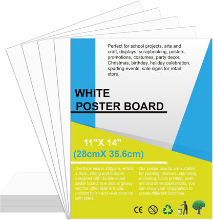 30 Pcs Poster Board 11" x 14" White Paper Bulk ROOKEA 250GSM Vision Boards Poster Paper for School Arts Craft Projects Drawing Display Office Vision Supplies