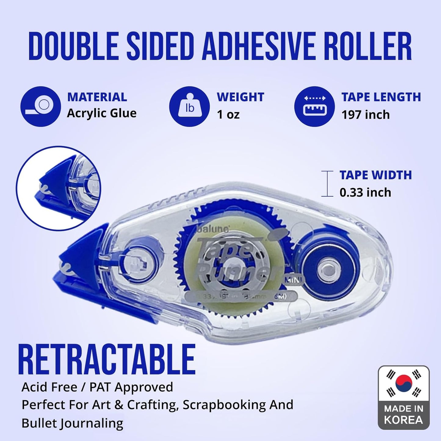 TAPE RUNNER - Double Sided Adhesive with Dispenser Roller Included - Acid Free, Sticky, Clear & Transparent - Ideal for Scrapbooking, Crafts & More - Mini (197 inches per Cartridge), 5 Cartridges