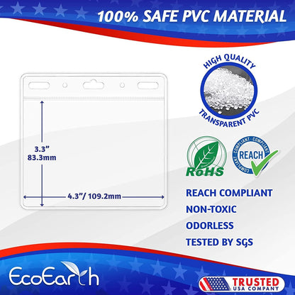 EcoEarth Horizontal Card Protector with Soft Edge (Large 4x3, 1000 Pack) Clear Plastic Pouch for ID Name Badge Holders, Conference Nametag Sleeves, No Zipper for Quick & Easy Loading of Card Inserts