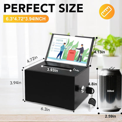 Tip Jar 2 PCS Suggestion Box with Slot and Lock Metal Donation Raffle Fundrais Cash Ballot Money Ticket Bartender Voting Prayer Comment Teacher Mailbox Booth Card Classroom Restaurant Black