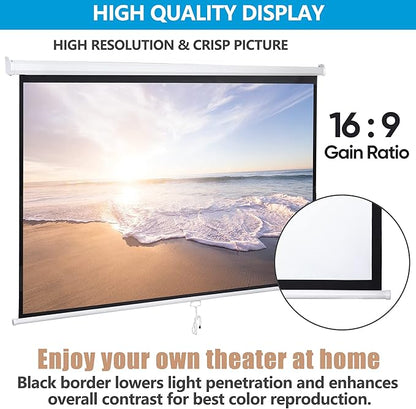 SUPER DEAL 100'' 16:9 HD Projection Screen Foldable Anti-Crease Portable Projector Movie Screen Manual Pull Down for Home Theater Presentation Education Outdoor Indoor Public Display, White