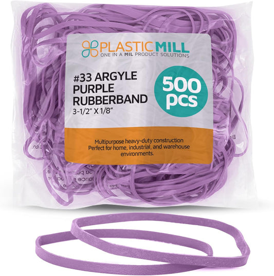 PlasticMill Rubber Bands - #33 Size - Argyle Purple Rubberbands - 1LB/500 Count