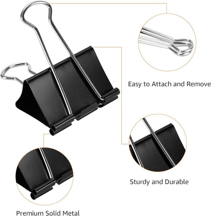 Amazon Basics Sturdy Binder Clips for Office Use, 144 Count (12 Pack of 12), Small, 0.75 in, Black