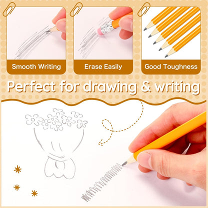 Geyoga 30 Packs of 300 Count #2 Pre Sharpened Pencils Bulk Woodcased for Classroom #2 HB Triangle Shape Pencils with Top Erasers for Teacher Office Back to School Supply(Yellow Color)