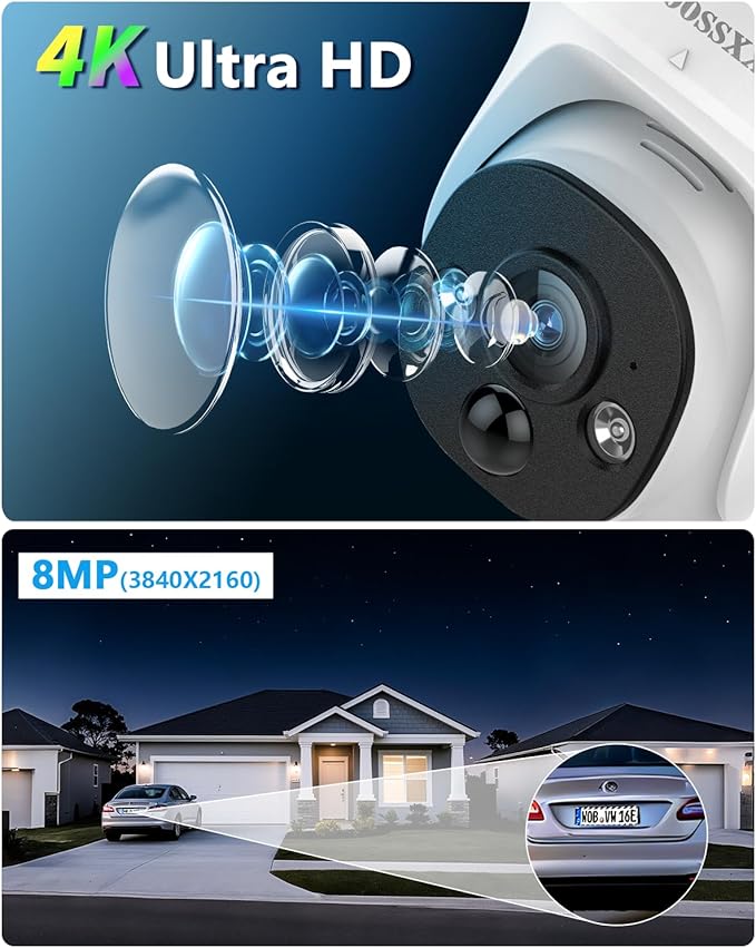 OOSSXX (4K HD & 130° Ultra Wide-Angle 2-Way Audio 8MP Wired Dome, 8Pcs PoE IP Cameras for Home Security Outdoor Camera System, Pet Surveillance Video Indoor, Smart PIR Detection, DVR Kits