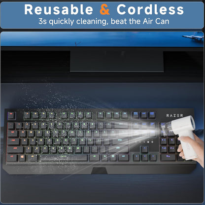 Mini Compressed Air Duster, 5 Gear Adjustable 80000RPM [Small But Powerful] Cordless Electric Air Blower, Fast Charging & Reusable Dust Cleaner for Computer, Keyboard, House & Car (White)