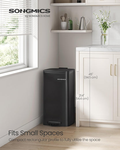 SONGMICS Kitchen Trash Can, 8-Gallon (30 L) Trash Bin, Stainless Steel Garbage Can, with Inner Bucket, Soft Close and Stays Open, Ink Black ULTB593B01