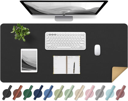 Non Slip Desk Mat, 31.5" x 15.7" PU Leather Desk Pad, Cork Desk Mat for Desktop, Desk Pad for Keyboard and Mouse, Ideal for Office and Home, Black