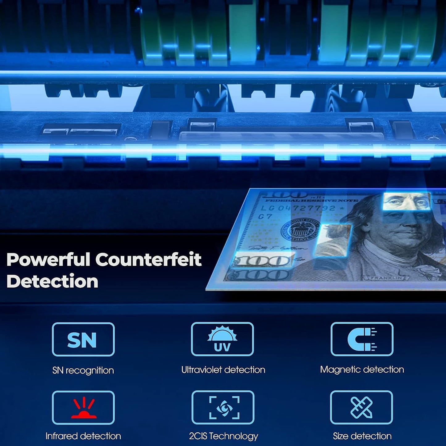 RIBAO BC-55 Premium Bank Grade Money Counter Machine Multi Currency Mixed Denomination Bill Cash Value Counter 2 CIS/UV/MG/MT/IR Serial Number Recording FCC Approved