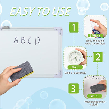 8 Pack Whiteboard Cleaner 3.4 fl oz Whiteboard Cleaning Spray Dry Erase Board Liquid Cleaner with 8 Pack Magnetic Chalkboard Board Erasers White Board Eraser for Classrooms, Home, Office