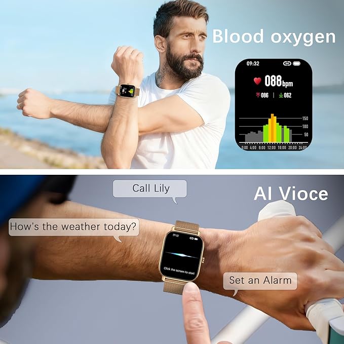 Smart Watch for Women Men Fitness: Waterproof Make Answer Call Digital Mens Watches Running Pedometer Smartwatch for Android Phone iPhone Samsung Compatible Heart Rate Monitor SpO2 Step Tracker Gold