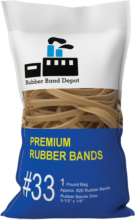3-1/2" x 1/8'' - Size #33 - Rubber Band Depot - Everyday Rubber Bands, Business Bands - Approximately 820 Per Bag - 1 Pound Bag