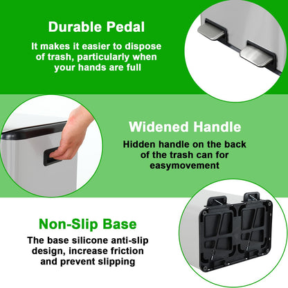 PayLessHere Trash Can, 16 Gallon (2x8G) 60 Liter Rectangular Trash Cans Stainless Steel Step Trash Can with Inner Buckets and Hinged Lids, Suitable for Kitchen Office Home Use,Silver