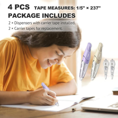 Refillable Retractable White Correction Tape, White Smooth Pull Out Correction Tape with 2 Extra Refills, Cute Correction Tape for Office Supplies, 4 PCS (CS-26)