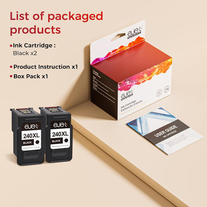 ejet 240XL PG-240 Black Ink Cartridge Remanufactured Replacement for Canon 240XL Black Ink Cartridge PG-240 XL for Canon Pixma MG3620 TS5120 MG2120 MG3520 MX452 MX512 MX532 MX472 Printer (2-Black)