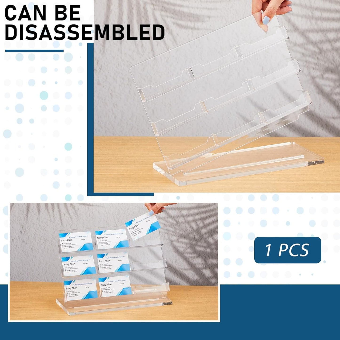 2 Pack Business Card Holder for Desk 9 Slots Freestanding Clear Acrylic Business Card Holder Display Stand Multiple Organizer for Office Meeting Exhibition Home