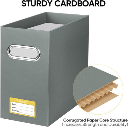 BALEINE File Organizer Box, Cardboard File Folder Organizer with Handle for Letter Size, Portable Collapsible Hanging Filing Box for Home Office Document Storage (4 Pack, Grey)