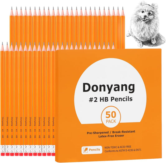 50 Pack #2 Pencils, Pre-Sharpened Pencils with Erasers, Bulk Yellow Graphite Pencils for School Teacher Supplies Office Essentials Desk Accessories, No 2 HB Pencil for Writing Drawing Sketching Gifts