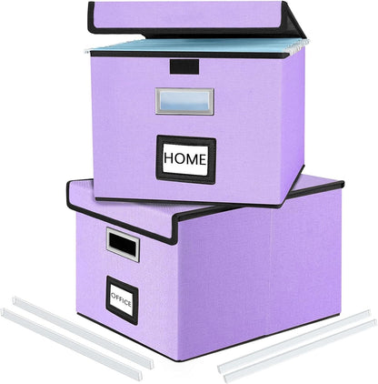 Decorative File Organizer Storage Boxes with Lid, Huolewa Linen Hanging Filing & Storage Box with Plastic Slide for Office/Decor/Home, Universal Hanging Filing Organization Box for Letter/Legal Folder