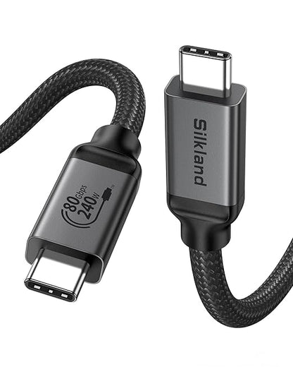 Silkland Certified USB 4 for Thunderbolt 5 Cable 5FT, 80Gbps Data Cable, 240W PD3.1, 120Gbps for 16K/Dual 8K Display, Braided USB C Video Cable Compatible for Thunderbolt 4, MacBook Pro, iPhone 17,SSD