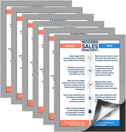 Document Sign Holder Pockets with Adhesive Back, Plastic Poster Picture Notice Display Frame for Window/Door/Wall/Cabinet, 8.5 x 11.6 Inches, Silver, 6 Pack