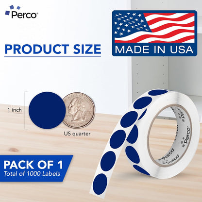 Perco Dark Blue 1-Inch Round Circle Dot Sticker Labels with Easy Peel Perforation - 1,000 Labels per Roll - Strong Adhesion, Vibrant Colors for Organizing, Crafting & More - Made in USA