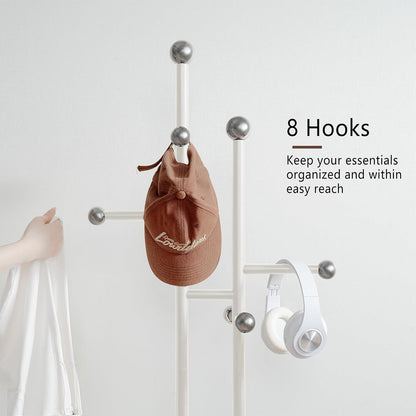 Free Standing Coat Rack with Marble Base & 8 Steel Hooks Clothes Rack for Entryway Bedroom Living Room Hotel 14.96 x 10.24 x 68.9 Inches (White)